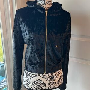 Fabletics Black crushed Velour hooded Jacket. XS